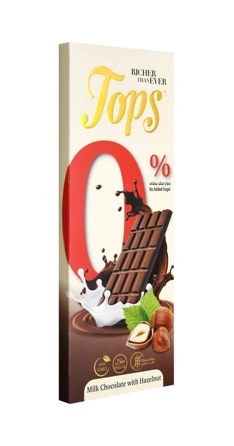 50g Milk Chocolate Hazelnut Bar, No Added Sugar - TOPS