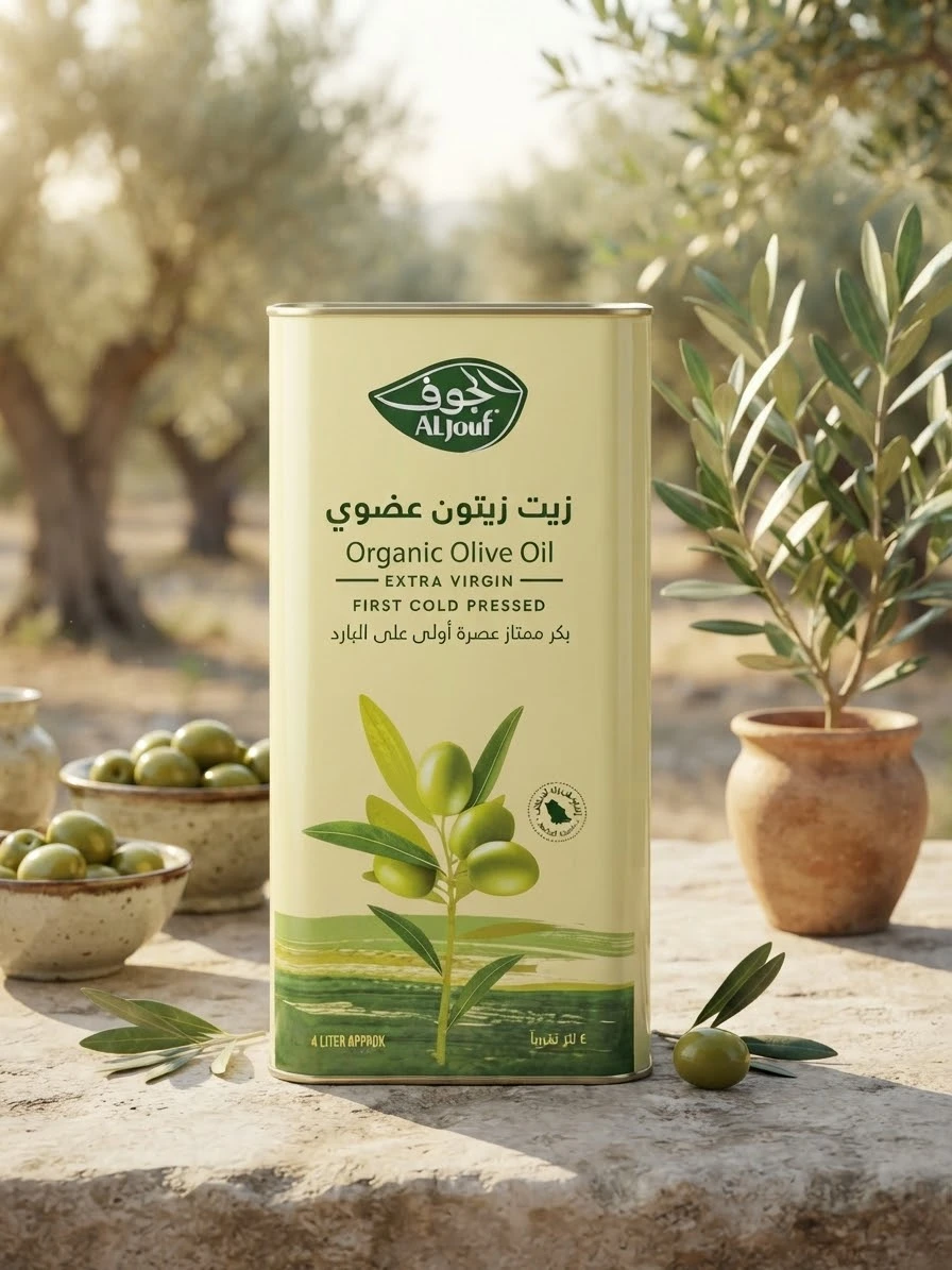 Organic extra virgin olive oil, first cold press, 4 liters - Al-Jawf