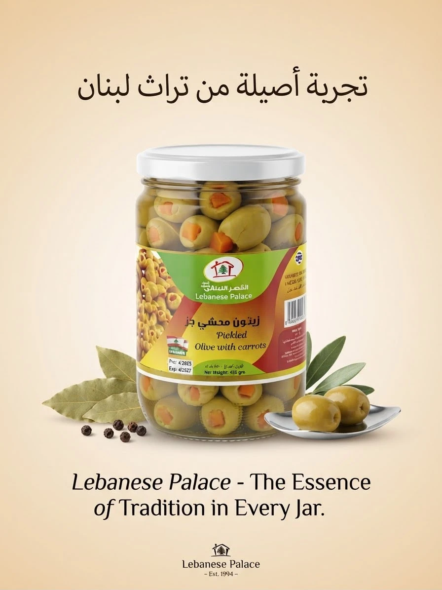 Al-Qasr Al-Lubnani – Green Olives Stuffed with Carrots (450g)