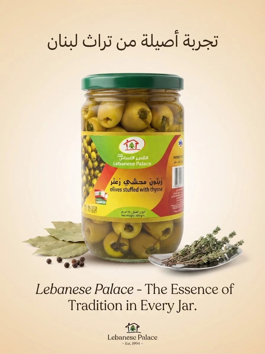 Al-Qasr Al-Lubnani – Green Olives Stuffed with Za'atar (450g)