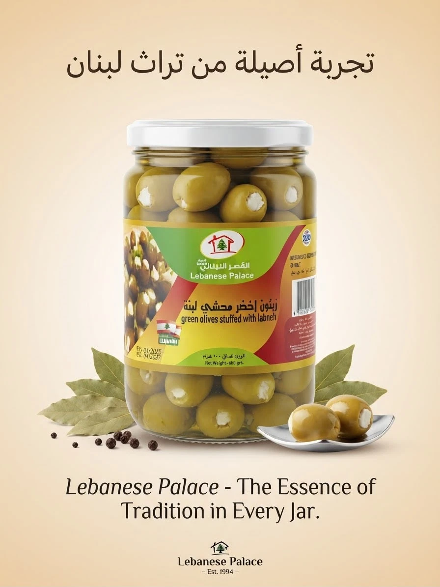 Al-Qasr Al-Lubnani – Green Olives Stuffed with Labneh (600g)