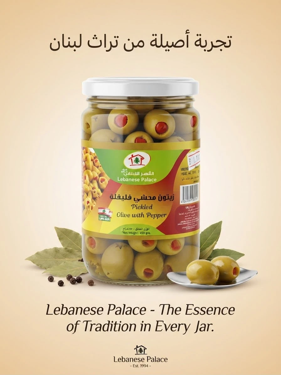 Al-Qasr Al-Lubnani - Green Olives Stuffed with Pepper - 600g