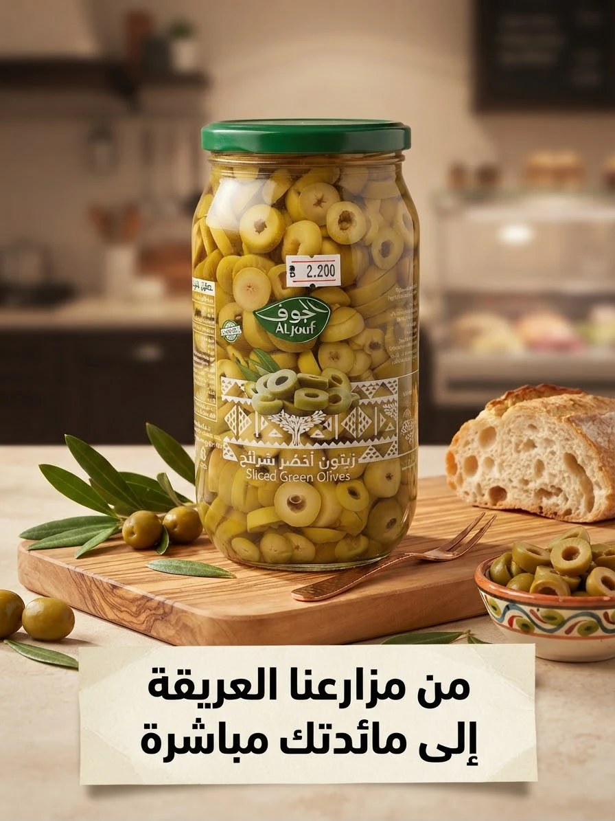 Sliced ​​Green Olives 1kg - Al-Jouf